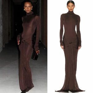 Helsa Slinky Jersey Sarong Maxi Dress Chocolate Brown Size Small NWT